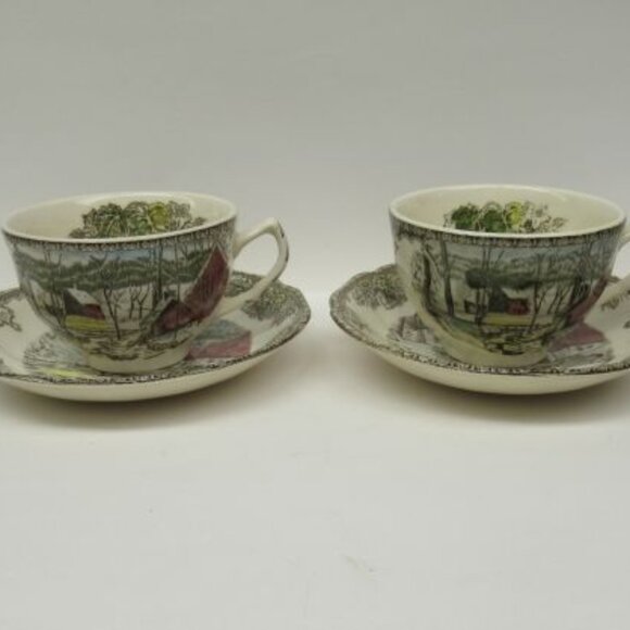 2 - Johnson Bros England The FRIENDLY VILLAGE Ice House Coffee Cups and Saucers - Picture 1 of 5